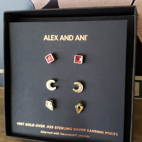 Alex And Ani Swarovski Scarlet & Moon Earring Set 3 Pairs - Picture 11 of 11